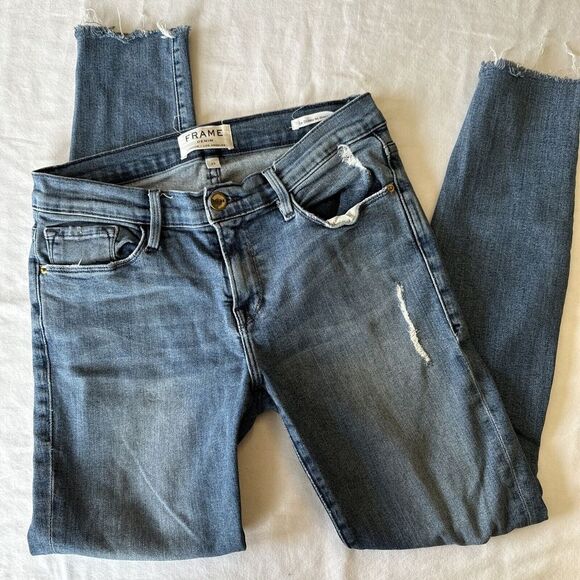 Frame Denim Denim - FRAME Women's Le Skinny‎ De Jeanne Dark Wash Jeans Size 27 Distressed Stretch
